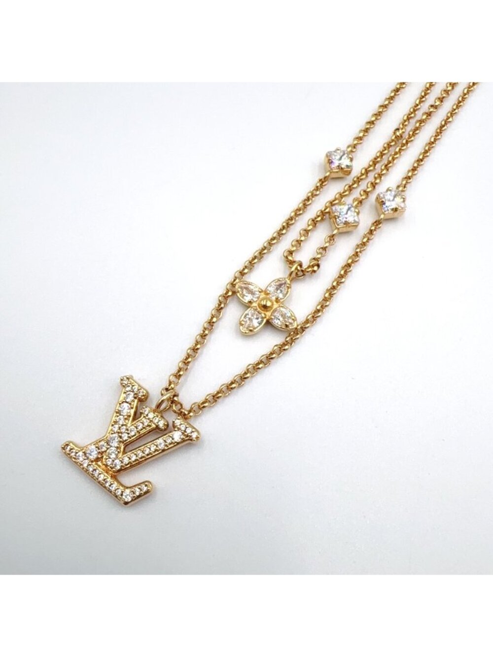 Louis Vuitton LV Metal Rhinestone Gold Necklace